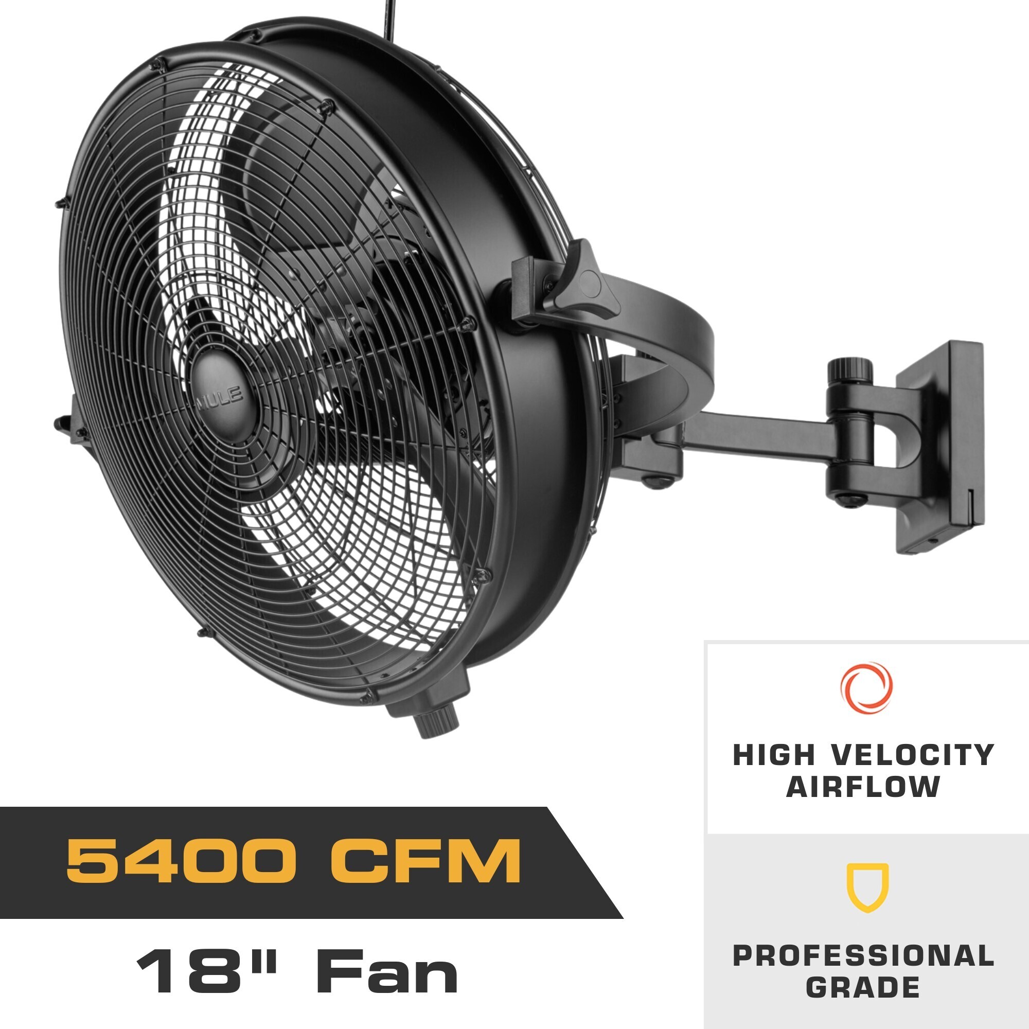Mule, Mule Outdoor Wall Fan XL High Velocity Air Flow, Fan Type Wall Mount, Fan Diameter 18 in, Air Delivery 5400 cfm, Model# 52013-49